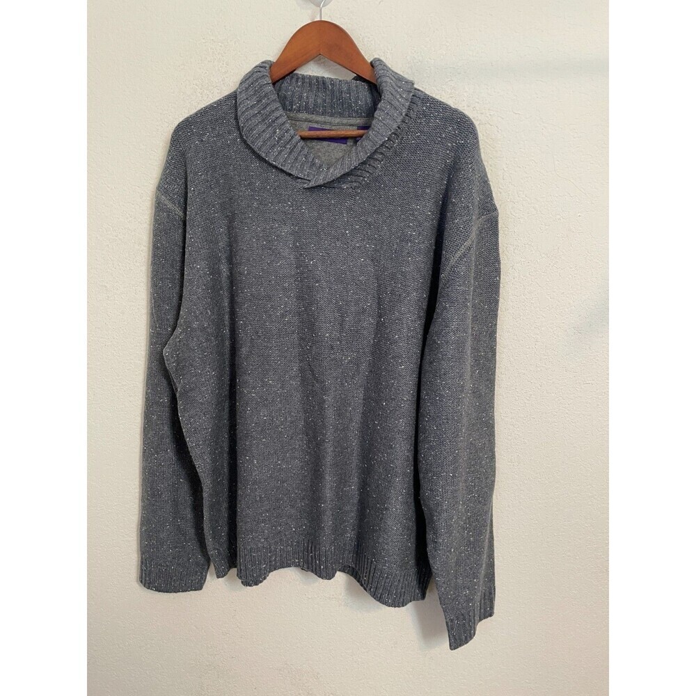 Alan Flusser Men’s Gray Speckled Shawl Collar Pullover Sweater XXL NWOT